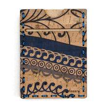 Load image into Gallery viewer, Blue patterned cork fabric card wallet