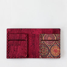 Load image into Gallery viewer, Handmade Bi-fold Cork Fabric Wallet in Wine