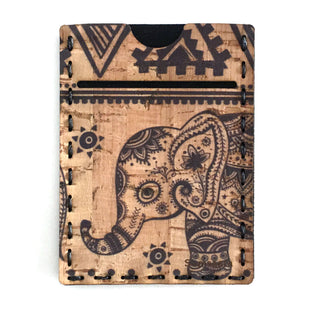 Elephant pattern cork fabric card wallet