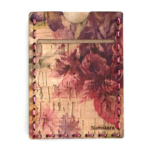 Floral pattern cork fabric card wallet