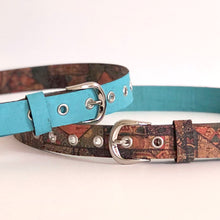 Load image into Gallery viewer, Handmade Reversible Belt in Mosaic &amp; Turquoise Blue

