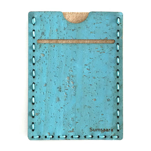 Turquoise color cork fabric card wallet