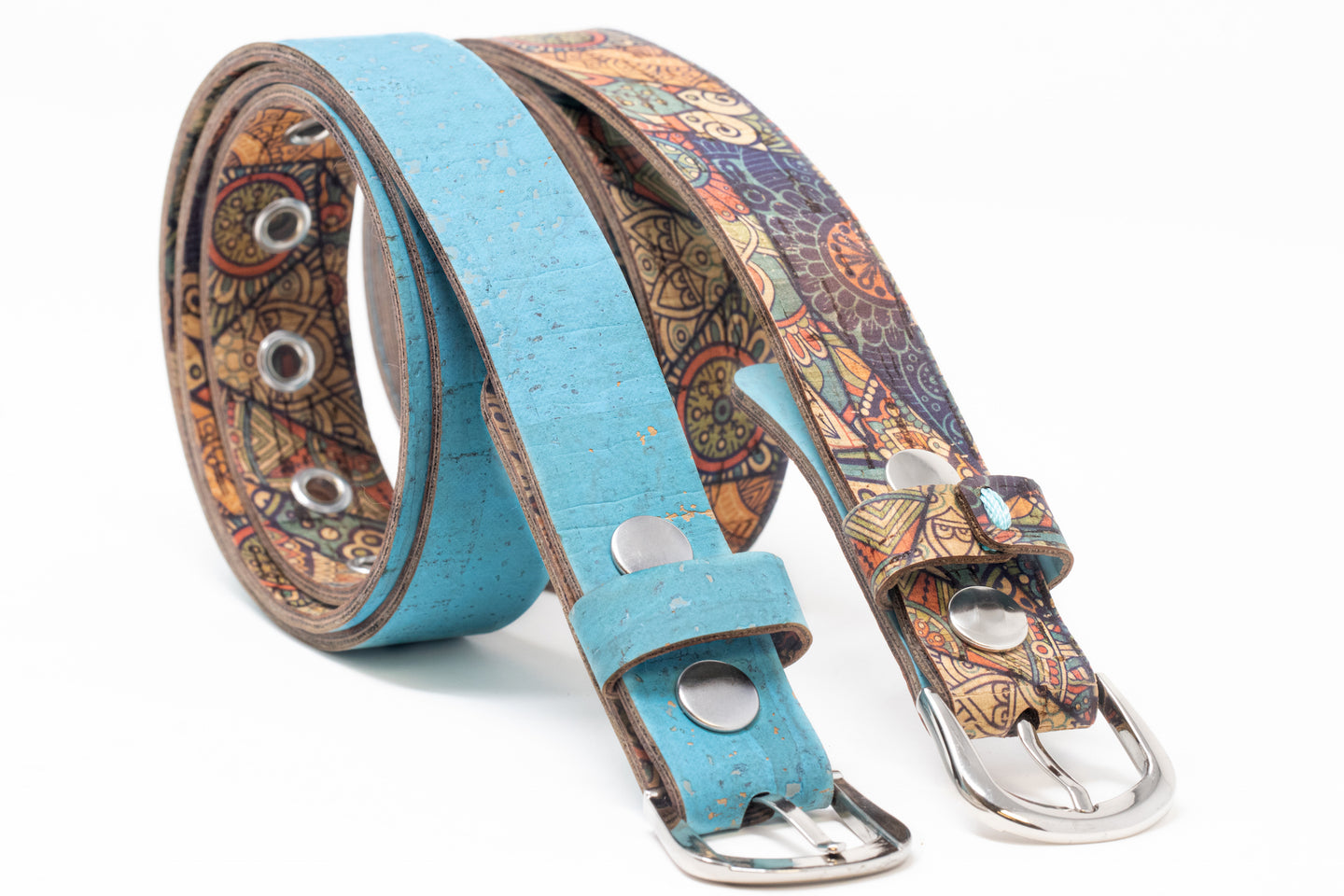 Vegan Reversible Belt in Mosaic & Turquoise Blue