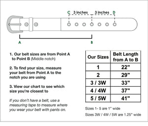 Handmade Reversible Belt Size Chart