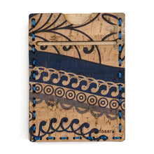 Load image into Gallery viewer, Blue patterned cork fabric card wallet

