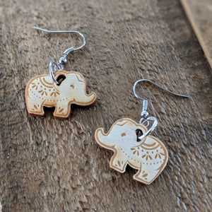 Elegant Birch Wood Elephant Earrings