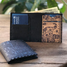 Load image into Gallery viewer, Handmade Bi-fold Cork Fabric Wallet - Black
