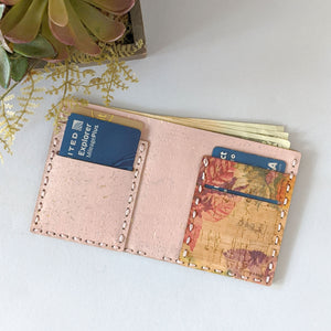 Vegan Rose Gold Bi-fold Cork Fabric Wallet