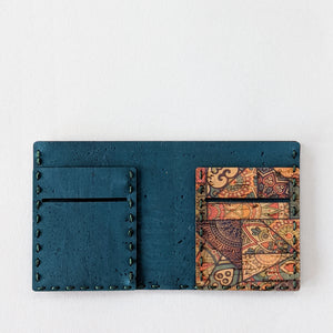 Handmade Bi-fold Cork Fabric Wallet in Teal