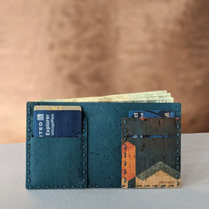 Bi-fold Cork Fabric Wallet - Teal